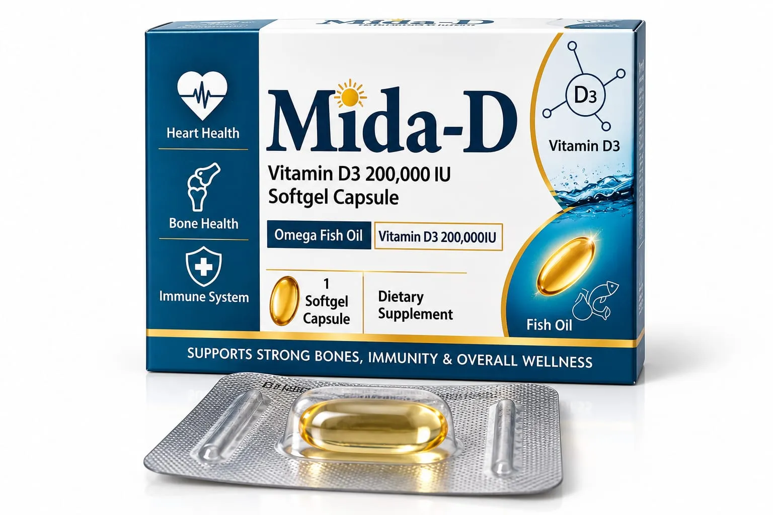 Mida-D - Vitamin D3 200,000 IU Softgel Capsule